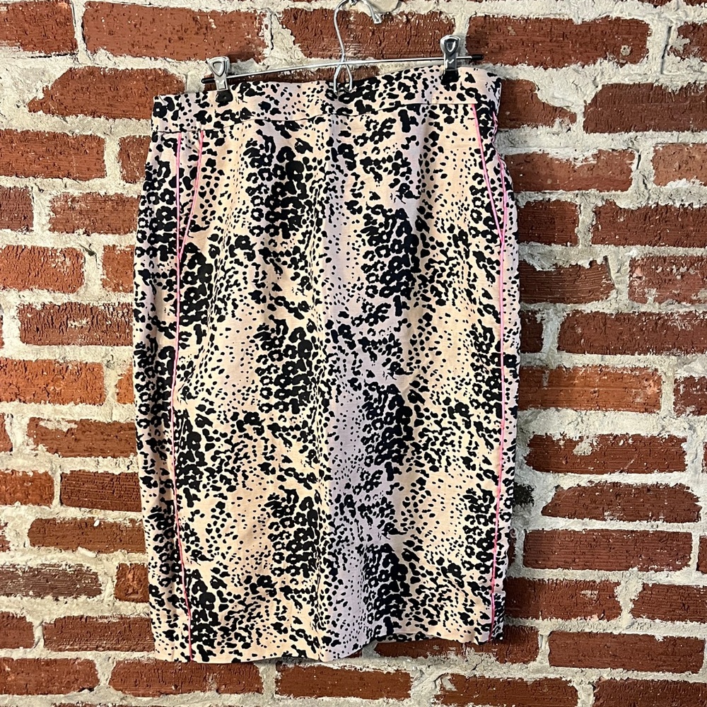 J. Crew Pink and Black linen Animal Print Pencil Skirt